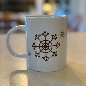 White Mug with Brown Snowflake Design